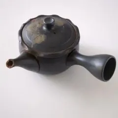 昭和レトロ 急須 陶器 茶こし一体型 葉模様 グレー 和風 アンティーク風