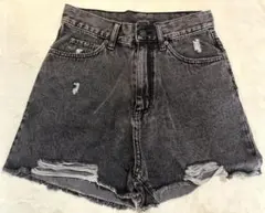 WEGO ダメージ加工 デニムショートパンツ ブラック M