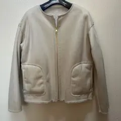 美品　Lugnoncure ノーカラーフェイクムートンジャケット リバーシブル