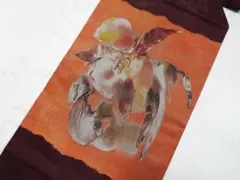 ❤正絹 アンティーク 名古屋帯❤茶色地 オレンジ 大輪 N45