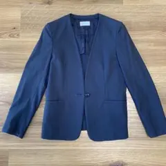 PLSTネイビー　リネン　ノーカラージャケット　セレモニー　オケージョン　美品