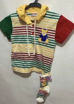 Mikihouse クマ刺繍 フード付きTシャツと靴下セット 90