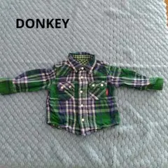 緑と青のチェック柄長袖シャツ