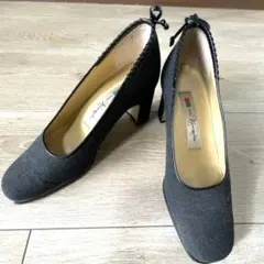 美品⭐︎銀座かねまつリボン付き　ブラック　パンプス22cm
