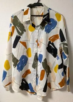 多色 抽象パターン 長袖シャツ