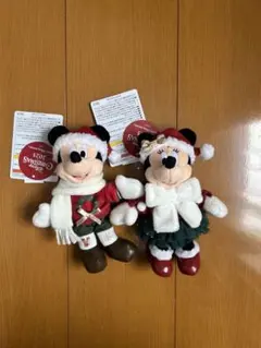 ディズニー クリスマス ミッキー　ミニー　ぬいぐるみバッジ