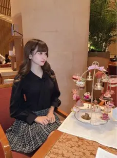 リボン付きラメツイードドッキングプリーツミニワンピース