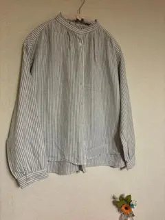 studioclipフリル襟 ストライプ 長袖シャツ ブラウス