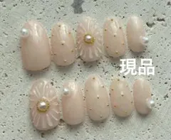 ネイルチップ 春 フラワー ぷっくり パール