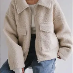 【新品】and Me シープ調ボアダブルポケットジャケットブルゾン　ボアブルゾン