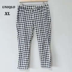 UNIQLOユニクロ ストレッチパンツ チェック柄 ブルー XL 大きいサイズ