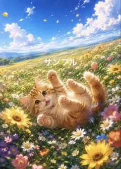 一作限り】蝶を見つめる花畑の猫 水彩 L690 - メルカリ