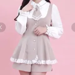 Secret Honey ネクタイ付きラウンドカットセットアップ 長袖 ピンク