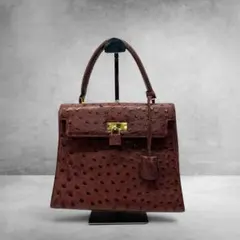 【極美品】HIGH-CLASS オーストリッチ ハンドバッグ キャメル カデナ 極美品】HIGH-CLASS オーストリッチ ハンドバッグ キャメル カデナ