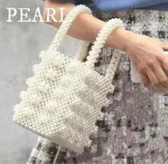 パールバッグ ビーズ ハンドバッグ スクエア お花 ホワイト 白 パーティー