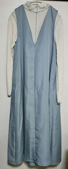 as know as pinky 後ろリボンジャンパースカート 白 ライトブルー