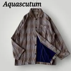 希少 アクアスキュータム 長袖 チェック柄 シャツ ジャケット ワンポイント
