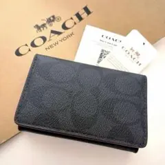 コーチ☆新品☆シグネチャー柄 カードケース 名刺入れ/ブラック 黒