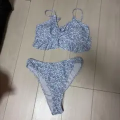 青系花柄セパレート水着（スカート付き）