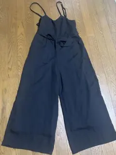 ブラック サロペット オールインワン ワイドパンツ リボン付き