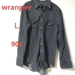 90s wrangler ブラックデニムシャツ western ウエスタン
