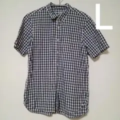 無印良品【Ｌ】半袖 シャツ チェック ネイビー ブラック