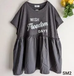 新品　[接触冷感]切替ギャザーロゴプリントフレンチ袖Tシャツ　SM2のサムネイル