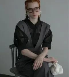 Bonlecill noir パール装飾 ブラックシャツ Fサイズ