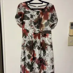 sunauna フラワープリント 半袖 ワンピース 38