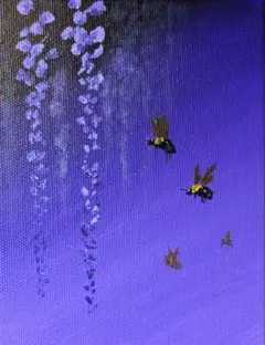 【おまとめキャンペーン対象】藤の花とクマバチ アクリル画　F0号