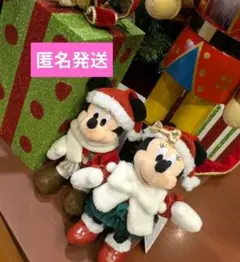 ディズニークリスマス　ぬいぐるみバッジ　ミッキー　ミニー　セット