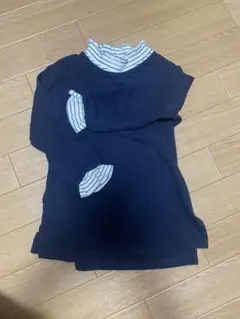 ネイビー ストライプ襟 長袖トップス