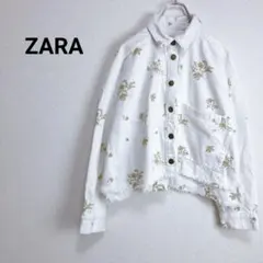 ◇ザラ【S】デニムジャケット　花柄刺繍　ボタン　羽織り　前開き　バングラデシュ製