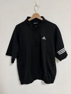 adidas メンズ ハーフジップ ゴルフウェア 半袖 ブラック　サイズXL相当