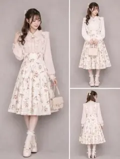 美品 ダズリン 花柄 タックフレアスカート M アイボリー 大人可愛い デートのサムネイル