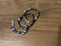 天然石 ビーズ ウッド さざれ石 ブレスレット3点セット