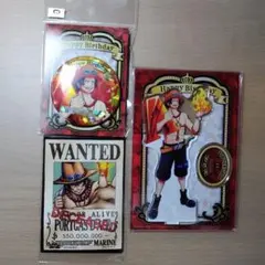 新品 ワンピース【エース】ホログラム缶バッジ&アクリルスタンド&ブロマイド