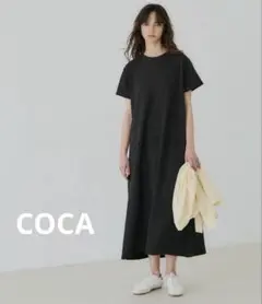 ★美品★ 人気ブランド！coca エンボス加工半袖マキシワンピース　ブラックのサムネイル