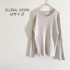 GLOBAL WORK リブ長袖ニット Mサイズ　ベージュ　丸首