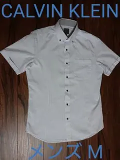 CALVIN KLEIN メンズ 半袖 シャツ ストライプ柄 薄い水色系 M