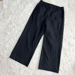 ワイドパンツ　薄手　シンプル　無地　春夏　ストレート　ブラック　（S）