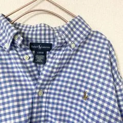 極美品 ラルフローレン ギンガムチェックシャツ ブルー 160 レディースM相当