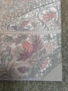 シルバー系 花柄刺繍 袋帯