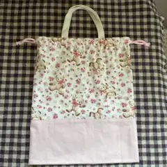 クマと花柄の体操服袋　お着替え袋　ハンドメイド