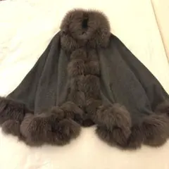 美品　ファー　ケープ　ポンチョ　カシミヤ　フォックス　ラビット