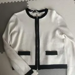 ZARA KNIT ノーカラージャケット バイカラー S