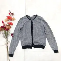 【earth music＆ecology】千鳥格子 ニット 長袖カーディガン M