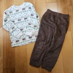 ユニクロ　UNIQLO　パジャマ　フリース　ルームウェア　くま　白　茶色　130