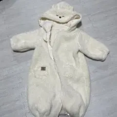 ベビー　ドレスオール　上着　裏起毛　もこもこ　うさぎちゃん　白色　ウサギ