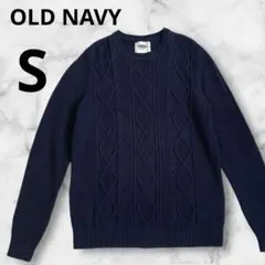 OLD NAVY ネイビーケーブル編み クルーネックニットセーターメンズS